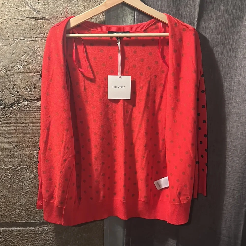 Women’s Medium Ellen Tracy Polka Dot Cardigan *New w/ Tag” - Picture 9 of 10